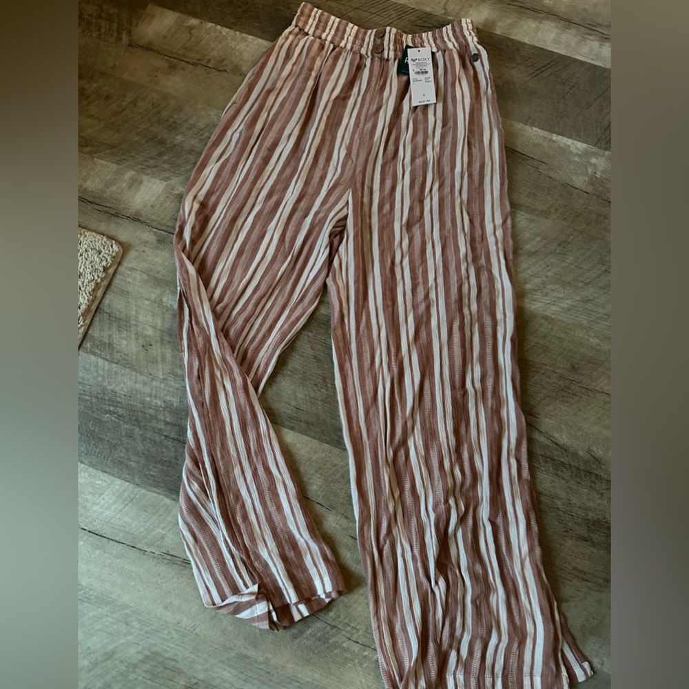 Roxy NWT boho beach wide leg side slit elastic waist front pockets flowy S pant*